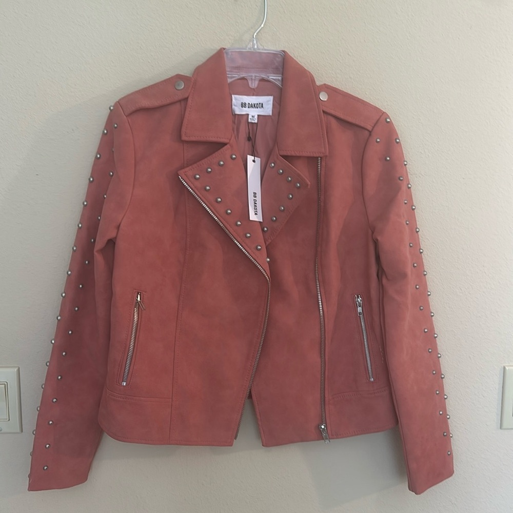 Moto jacket. Silver studs. Zip front pockets. Medium. Color: Terracotta